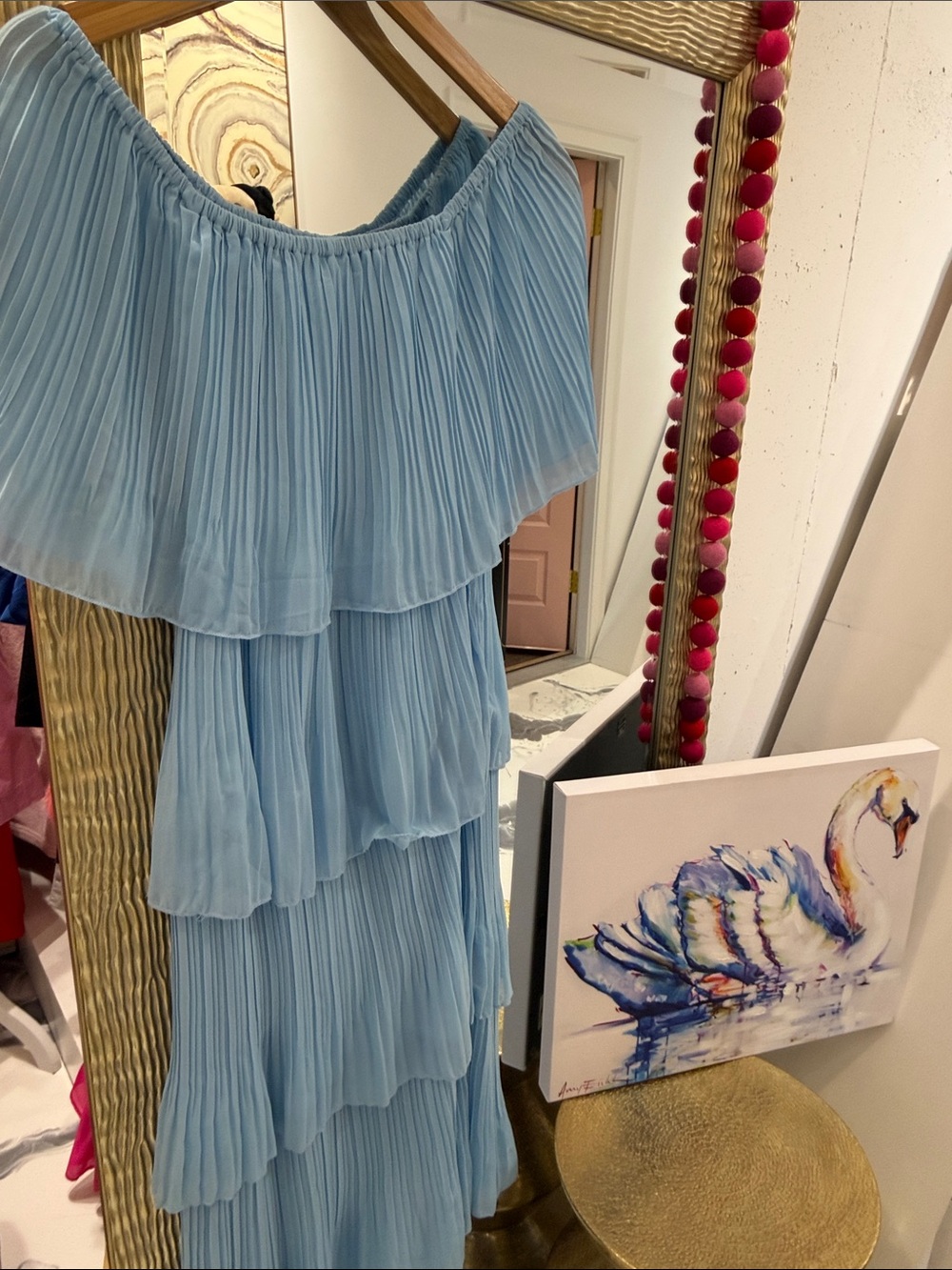 Light Blue Off-Shoulder Tiered Formal Dress